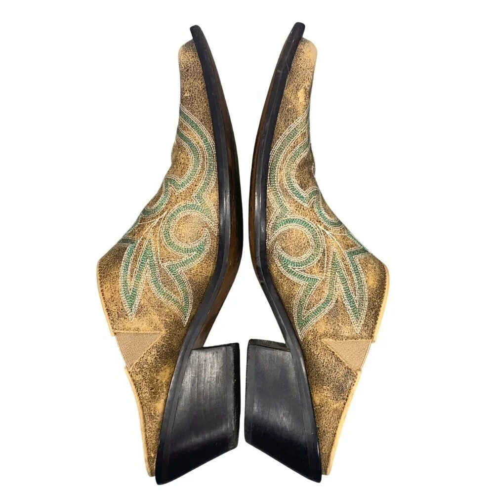 Matisse Western embroidered Mule Slides Distressed Square Toe Block Heel 6.5 - Picture 7 of 12